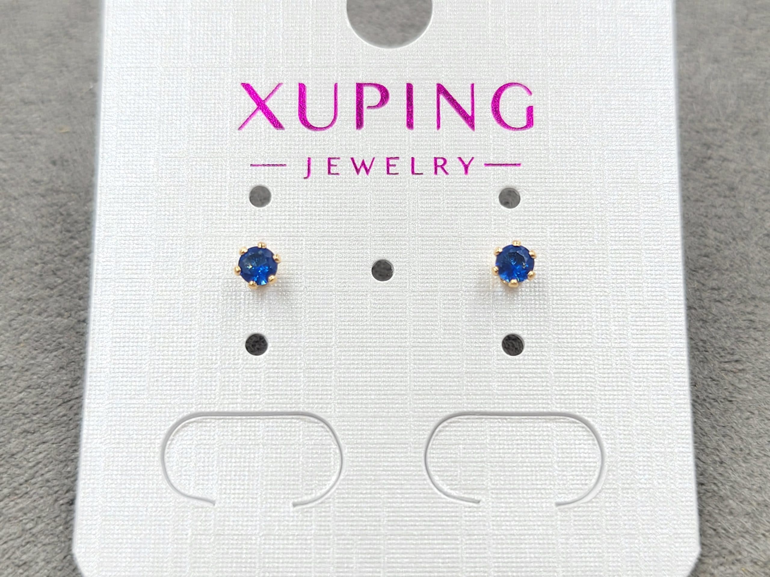 Гвоздики Xuping 3 мм з синім стразом колір 18к