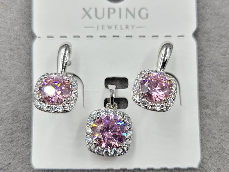 Комплект Xuping сережки 9*18 + кулон 10*16 мм родій