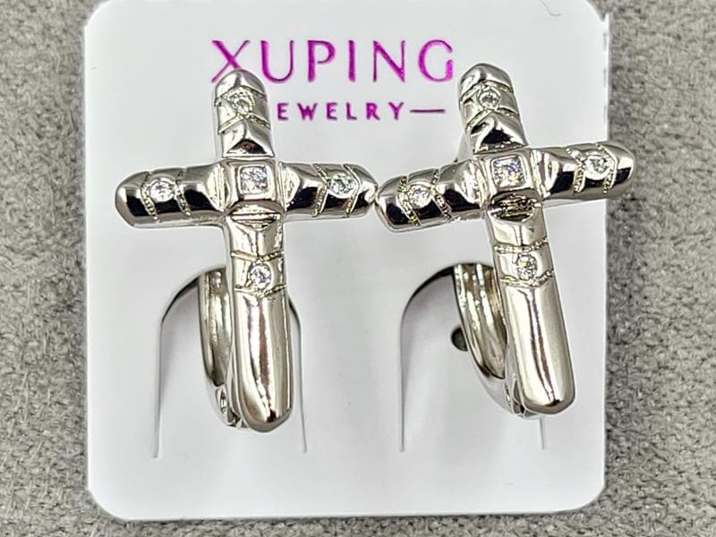 Сережки Xuping 12 мм висота 17 мм круглий замок родій