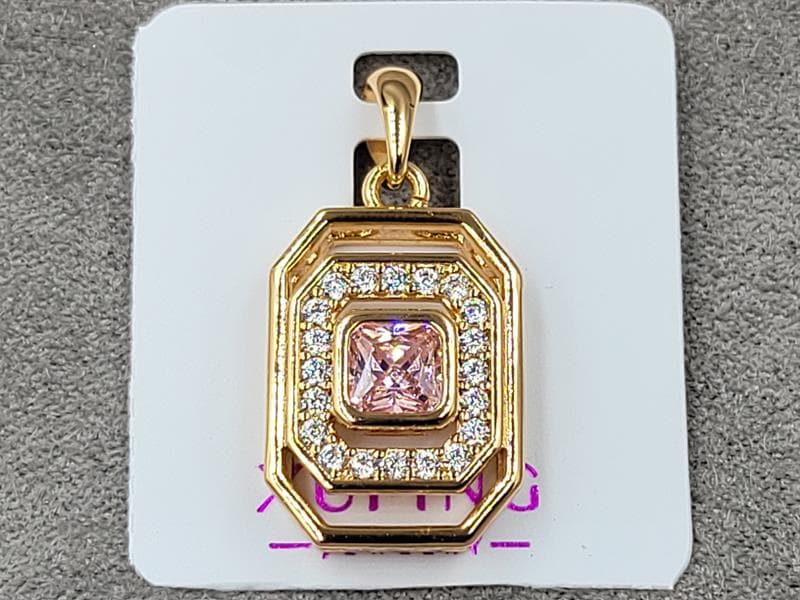 Кулон Xuping 14 мм висота 27 мм з рожевим стразом колір 18к
