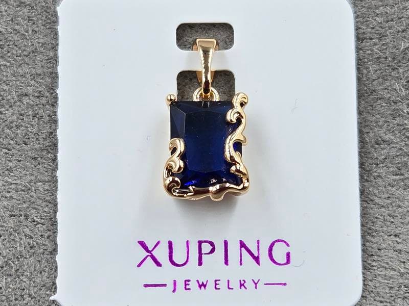 Кулон Xuping 8 мм висота 18 мм з синім стразом колір 18к