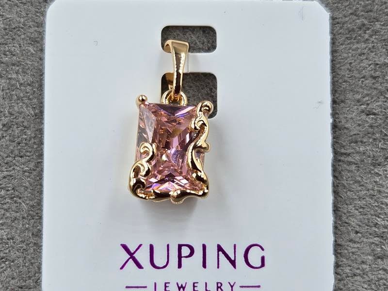 Кулон Xuping 8 мм висота 18 мм з рожевим стразом колір 18к