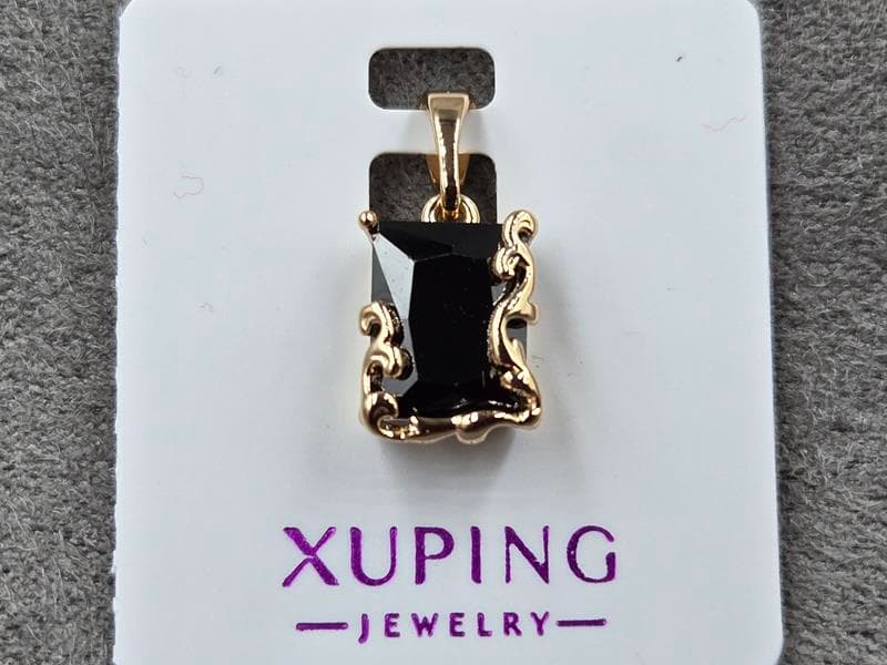 Кулон Xuping 8 мм висота 18 мм з чорним стразом колір 18к