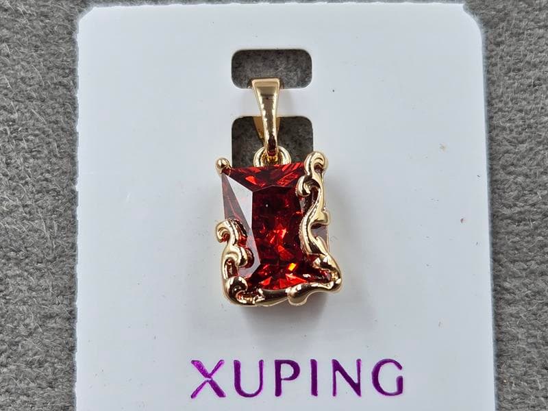 Кулон Xuping 8 мм висота 18 мм з червоним стразом колір 18к