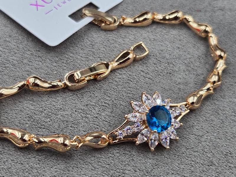 Браслет Xuping з блакитним стразом 16 мм довжина 18+2 см колір золото 18к