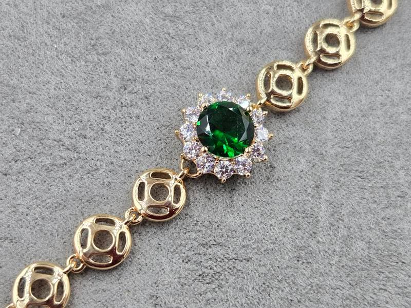 Браслет Xuping с зеленым фианитом 13 мм длина 18+2см позолота 18к