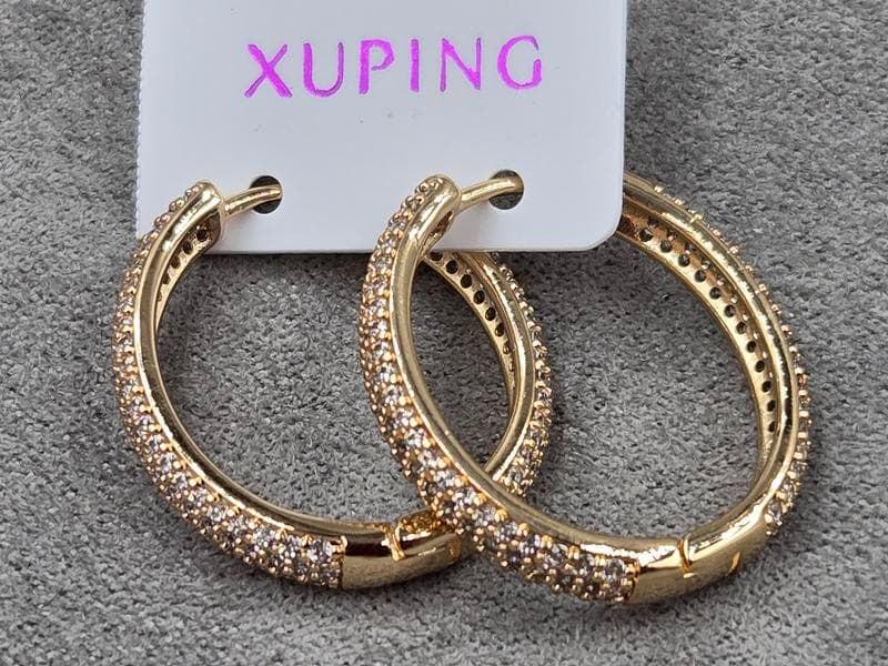 Сережки Xuping 4 мм висота 25 мм замок Конго колір 18к